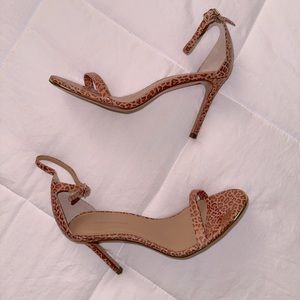 Banana Republic Juliette Leopard Print Open Toe Kitten Heels in Clay Pink